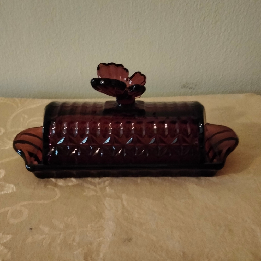 Circleware Purple Amethyst Glass Covered Butterfly Butter Dish